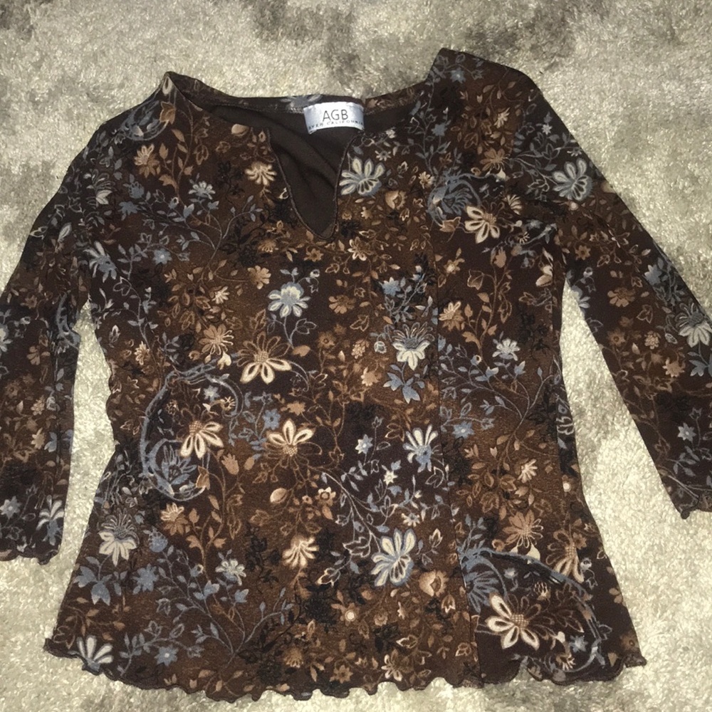Brown floral 3/4 sleeve shirt
